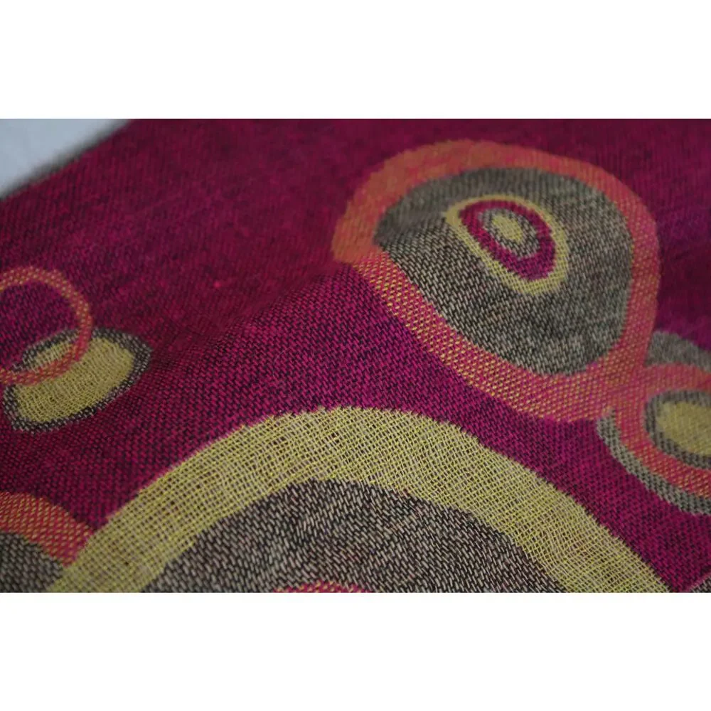 Vintage Y2K Pashmina Silk Scarf Wrap Pink Abstract Circles Fringe 60x28
